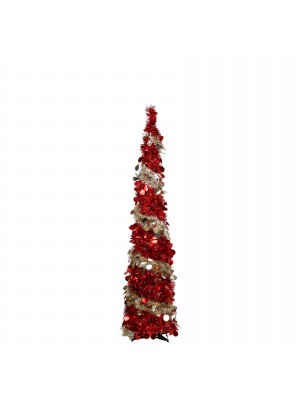 Albero di Natale Pop Up Slim Colore Rosso/Silver altezza 150 cm, Addobbato, Apertura Istantanea Totò Piccinni