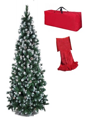 Albero di Natale Totò Piccinni, Noel Slim, Punte Innevate e Pigne, Folto, Effetto Realistico con Borsone (210 cm)