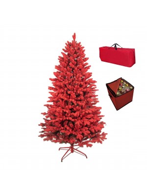 Albero di Natale rosso innevato Totò Piccinni con addobbi natalizi rossi. Incluso Borsone e scatola porta palline.