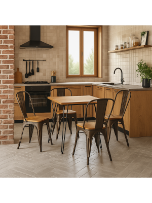 Dettaglio ambientato Set da giardino in metallo con sedie con seduta in legno colore Bronzo design industriale Totò Piccinni
