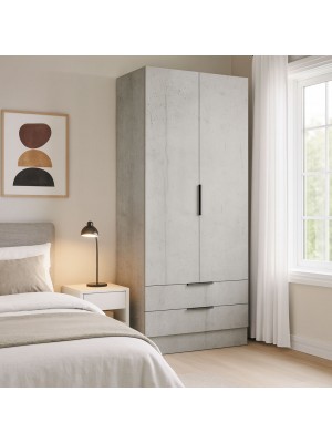Vista ambientata Armadio da camera da letto in legno colore Cemento 2 ante e 2 cassetti Totò Piccinni