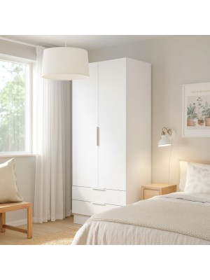 Vista ambientata Armadio da camera da letto in legno colore "Bianco Matt. Opaco" 2 ante e 2 cassetti Totò Piccinni
