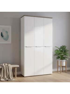 Vista ambientata Mobile armadio in legno colore Bianco laccato/Rovere riviera 6 ante modello Orbis Totò Piccinni