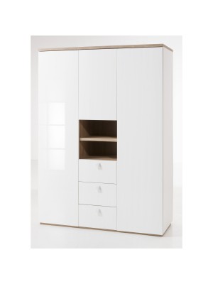 armadio moderno rovere miele/bianco laccato vista diagonale 