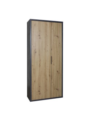 armadio guardaroba grigio cemento/rovere miele vista diagonale 