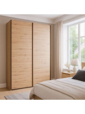 Vista ambientata con ante chiuse Armadio moderno in legno struttura Rovere Artisan con 2 ante scorrevoli Rovere Artisan modello Sliding Totò Piccinni