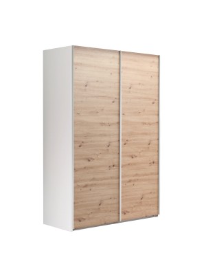 Vista diagonale Armadio in legno struttura Bianca con due ante scorrevoli Rovere Artisan modello Sliding Totò Piccinni