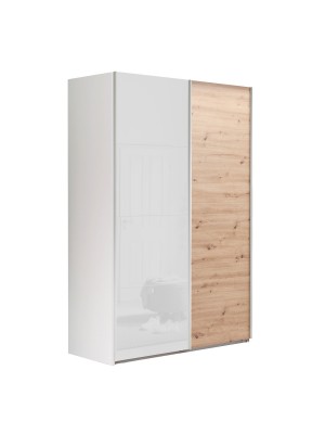 Armadio 150x223h, struttura bianco con due ante scorrevoli bianco lucido e rovere artisan - Sliding