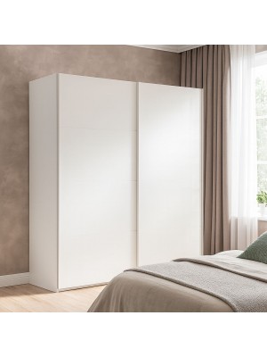 Vista ambientata con ante chiuse Armadio moderno in legno struttura Bianco con 2 ante scorrevoli Bianco Opaco modello Sliding Totò Piccinni