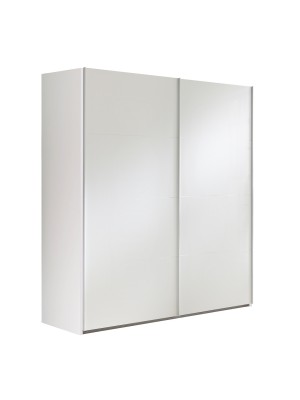 Vista diagonale con ante chiuse Armadio moderno in legno struttura Bianco con 2 ante scorrevoli Bianco Opaco modello Sliding Totò Piccinni