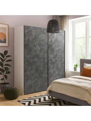 Vista ambientata Armadio in legno struttura Bianco con due ante scorrevoli, Grigio Cemento modello Sliding Totò Piccinni