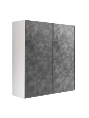 Vista diagonale Armadio in legno struttura Bianco con due ante scorrevoli, Grigio Cemento modello Sliding Totò Piccinni