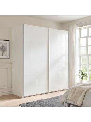 Vista ambientata Armadio in legno struttura Bianco con due ante scorrevoli, 1 Bianco Lucido modello Sliding Totò Piccinni