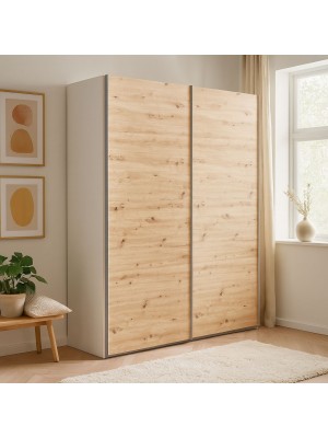 Vista ambientata  Armadio  in legno struttura Bianco con due ante scorrevoli, Rovere Artisan modello Sliding Totò Piccinni
