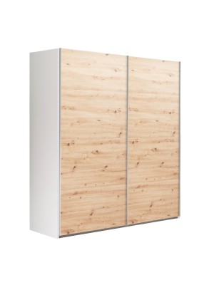 Vista diagonale Armadio in legno struttura Bianco con due ante scorrevoli, Rovere Artisan modello Sliding Totò Piccinni