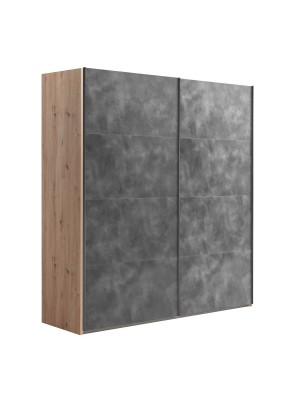 Vista diagonale Armadio in legno struttura Rovere Artisan con due ante scorrevoli, Grigio Cemento modello Sliding Totò Piccinni
