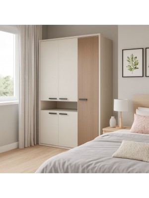 Vista ambientata Armadio guardaroba in legno colore "Cannettato/Cashmere" con 5 ante e 1 vano modello Zefiro Totò Piccinni