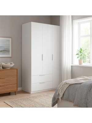 Vista ambientata Armadio da camera da letto in Legno colore Bianco Lucido 3 ante e 2 cassetto Totò Piccinni