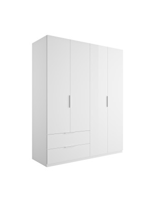 Armadio da camera da letto in legno colore Bianco Lucido 4 ante e 2 cassetti Totò Piccinni