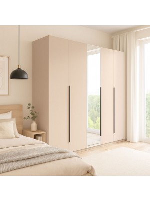 Vista ambientata Armadio 5 ante battenti con 1 anta a specchio Grigio Gessato/Cashmere Topmatt modello Splendida Totò Piccinni