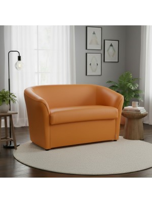 vista ambientata divano a pozzetto 2 posti imbottito in ecopelle arancione chiaro Totò Piccinni