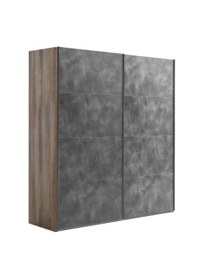 Vista diagonale con ante chiuse Armadio moderno in legno struttura Noce Brera con 2 ante scorrevoli Cemento modello Sliging Totò Piccinni