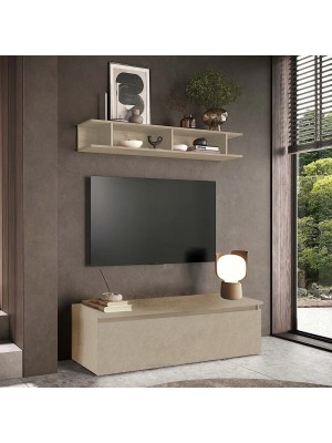 Vista ambientata Mobile porta tv con mensola in legno 138x40x170h colore "argilla" modello Modula Totò Piccinni