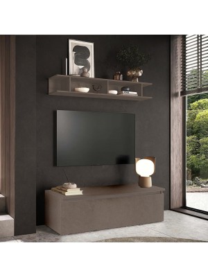 Vista ambientata Mobile porta tv von mensola in legno 138x40x170h colore "bronzo" modello Modula Totò Piccinni