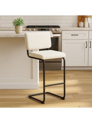 Vista ambientata Sgabello in Tessuto imbottito colore Bianco con struttura in metallo modello Bouclè Totò Piccinni