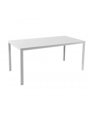 Tavolo rettangolare MESSICO 158x78 struttura in metallo piano in polietilene effetto legno per giardino (Bianco)
