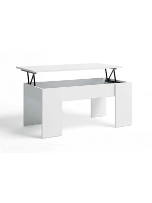 Tavolino da salotto COFFEE in legno piano elevabile design moderno (Bianco)