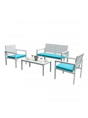 set da giardino colore Bianco divano 2 poltrone e tavolino struttura in metallo e polietilene modello Haiti Totò Piccinni