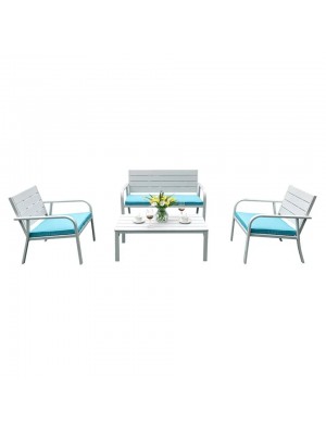set da giardino colore Bianco divano, 2 poltrone e tavolino struttura in metallo e polietilene modello Cuba Totò Piccinni