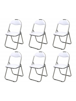 Sedie Pieghevoli in Ecopelle, salvaspazio in metallo, imbottite, Set da 6 (Bianco)