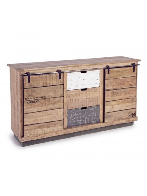 Bizzotto Credenza TUDOR 2 Ante - 3 Cassetti Metallo, Marrone, 150x38x85 cm