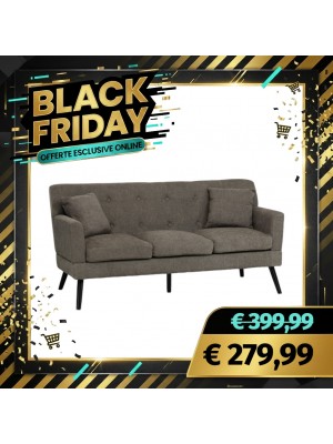 Divano KETTY in Tessuto imbottito con Braccioli e Piedi in Legno (Tortora, 3 Posti)