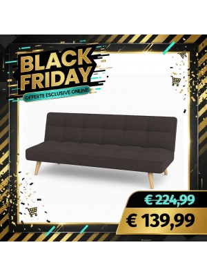 Divano Letto SANDWICH Imbottito Sistema Clic-Clac e Gambe in Legno (Tessuto Antracite)