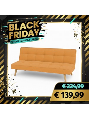 Divano Letto SANDWICH Imbottito Sistema Clic-Clac e Gambe in Legno (Tessuto Arancione)