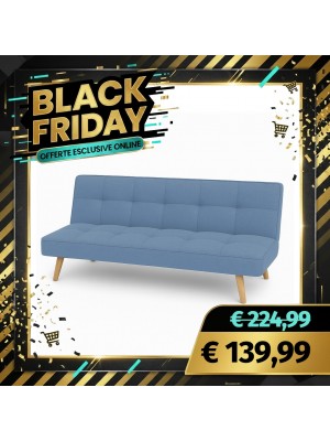 Divano Letto SANDWICH Imbottito Sistema Clic-Clac e Gambe in Legno (Tessuto Jeans)