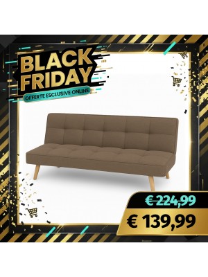 Divano Letto SANDWICH Imbottito Sistema Clic-Clac e Gambe in Legno (Tessuto Marrone)