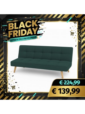 Divano Letto SANDWICH Imbottito Sistema Clic-Clac e Gambe in Legno (Tessuto Petrolio)