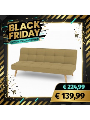 Divano Letto SANDWICH Imbottito Sistema Clic-Clac e Gambe in Legno (Tessuto Sabbia)