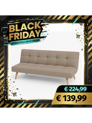 Divano Letto SANDWICH Imbottito Sistema Clic-Clac e Gambe in Legno (Tessuto Tortora)