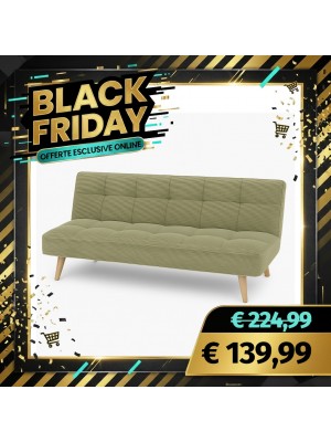 Divano Letto SANDWICH Imbottito Sistema Clic-Clac e Gambe in Legno (Velluto a Costine Verde Oliva)