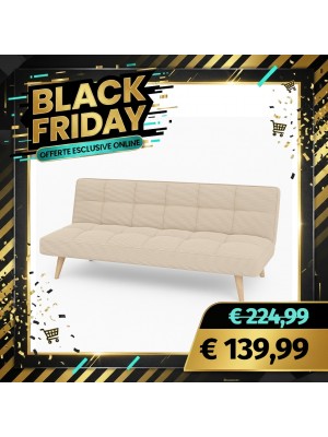 Divano Letto SANDWICH Imbottito Sistema Clic-Clac e Gambe in Legno (Velluto a Costine Beige)