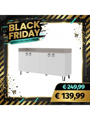 Madia ATENA in Legno con quattro ante con ripiani interni (Bianco/Tortora)