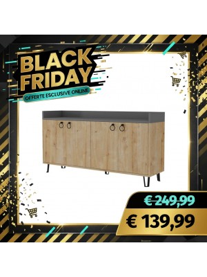 Madia ATENA in Legno con quattro ante con ripiani interni (Naturale/Antracite)