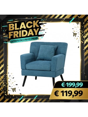 Poltrona KETTY in Tessuto poltroncina imbottita con Braccioli e Piedi in Legno (Blu New)