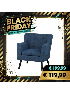 Poltrona KETTY in Tessuto poltroncina imbottita con Braccioli e Piedi in Legno (Blu)