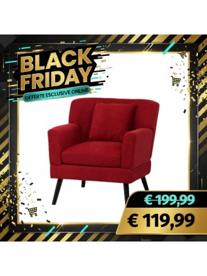 Poltrona KETTY in Tessuto poltroncina imbottita con Braccioli e Piedi in Legno (Bordeaux)